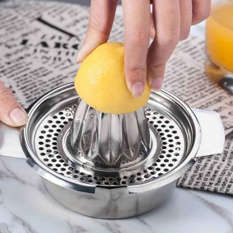 Citrus Juicer Bar - 手動ステンレス製レモンオレンジ絞り器、柑橘類ジューサー、ボウルとストレーナー付き、フレッシュジュース抽出用