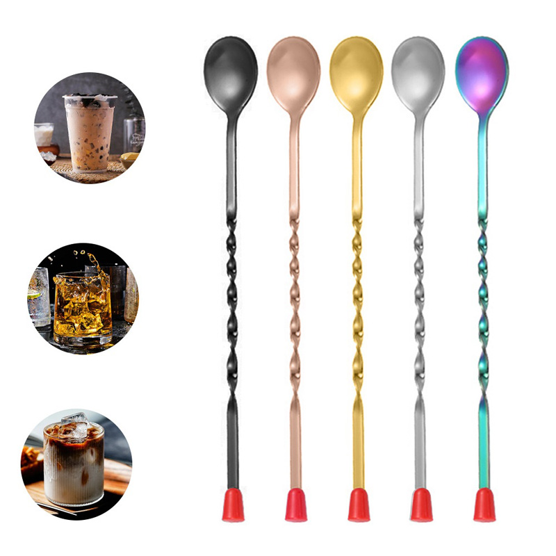 Bar Spoon Twisted - 100 ピース/ロットステンレス鋼ツイストパターンバーロングハンドルカクテル撹拌スプーンコーヒークリエイティブバー用品