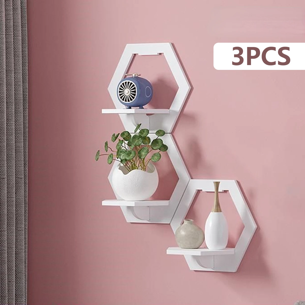 Home Bar Shelf - 六角形の壁の棚,パンチなし,ベッドサイドテーブル,壁掛けスタンド,オーガナイザー,フラワーポットホルダー,テレビの背景,家の装飾,3個