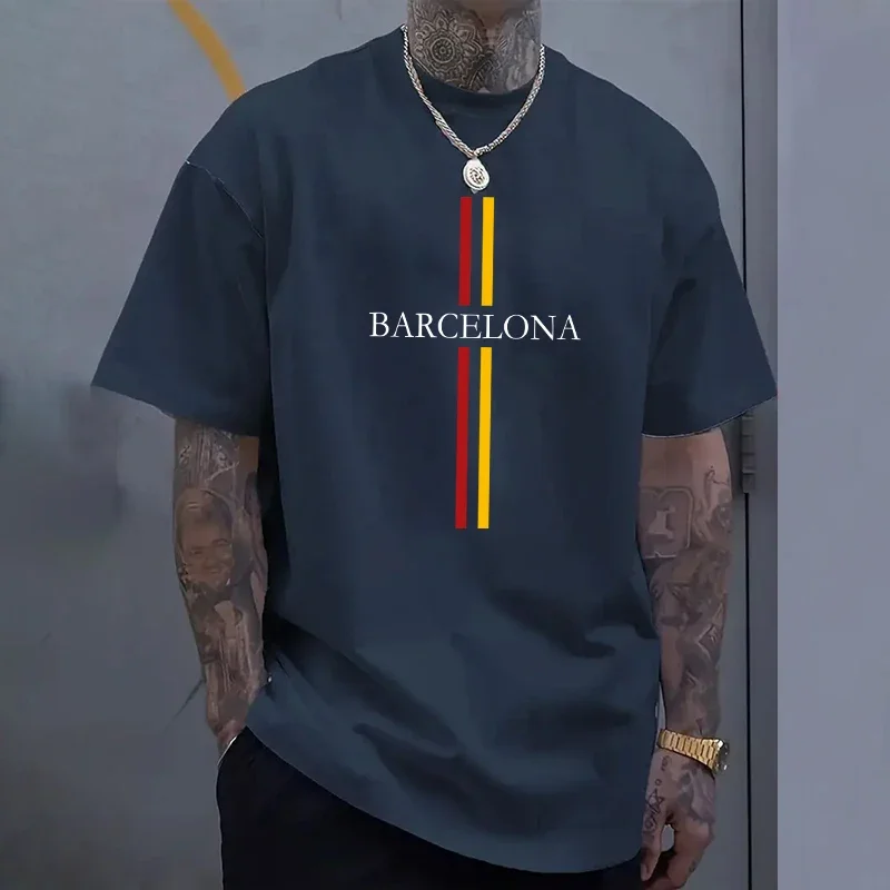 Home Barcelona - バルセロナメンズコットン Tシャツ春夏デイリーカジュアルファッション O ネック半袖トップ男性ホームアウトドアコンフォートソフト Tシャツ