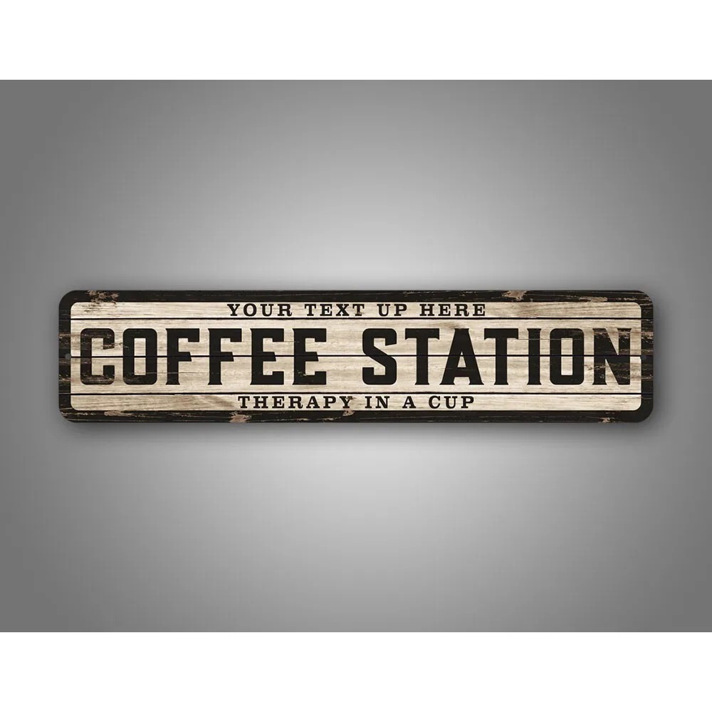 Home Bar And Coffee - カスタムテキストロゴ入り風化木製サイン 4x16インチ、カップに入ったセラピー効果のあるコーヒーの香りのコーヒー台プレート、家庭用キッチンバーカフェの壁飾り