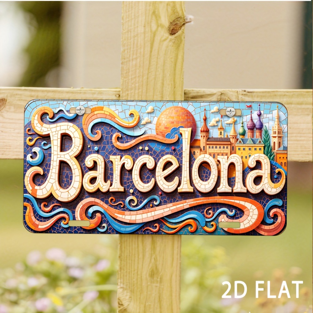 Home Barcelona - 2Dフラット、バルセロナのサインが描かれ、耐久性があり、家庭、カフェに最適、鮮やかな色の伝統的なデザイン、完璧なホリデーギフト