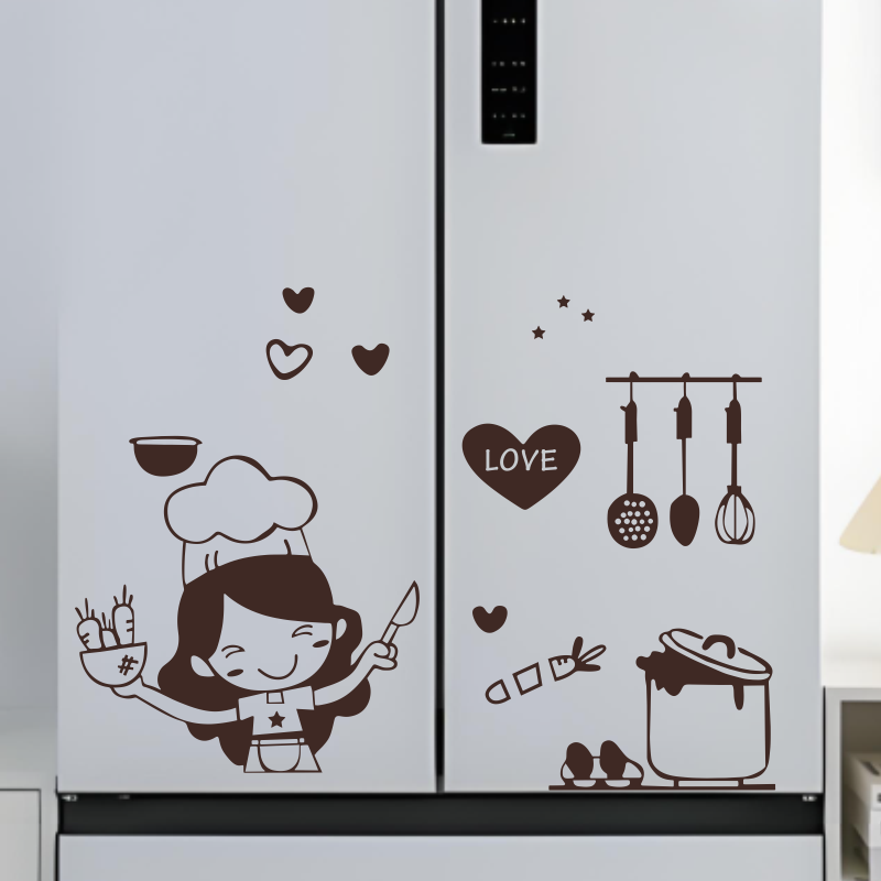 Home Bar And Fridge - ハッピーガールシェフは料理が大好き ウォールステッカー レストラン バー キッチン ダイニングルーム