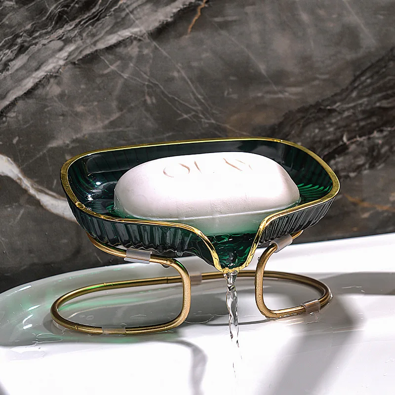 Home Bar Shelf - 金縁のトイレ石鹸排水ボックス、浴室コーナー収納トレイ（排水穴付き）、家庭用石鹸・スポンジオーガナイザー棚