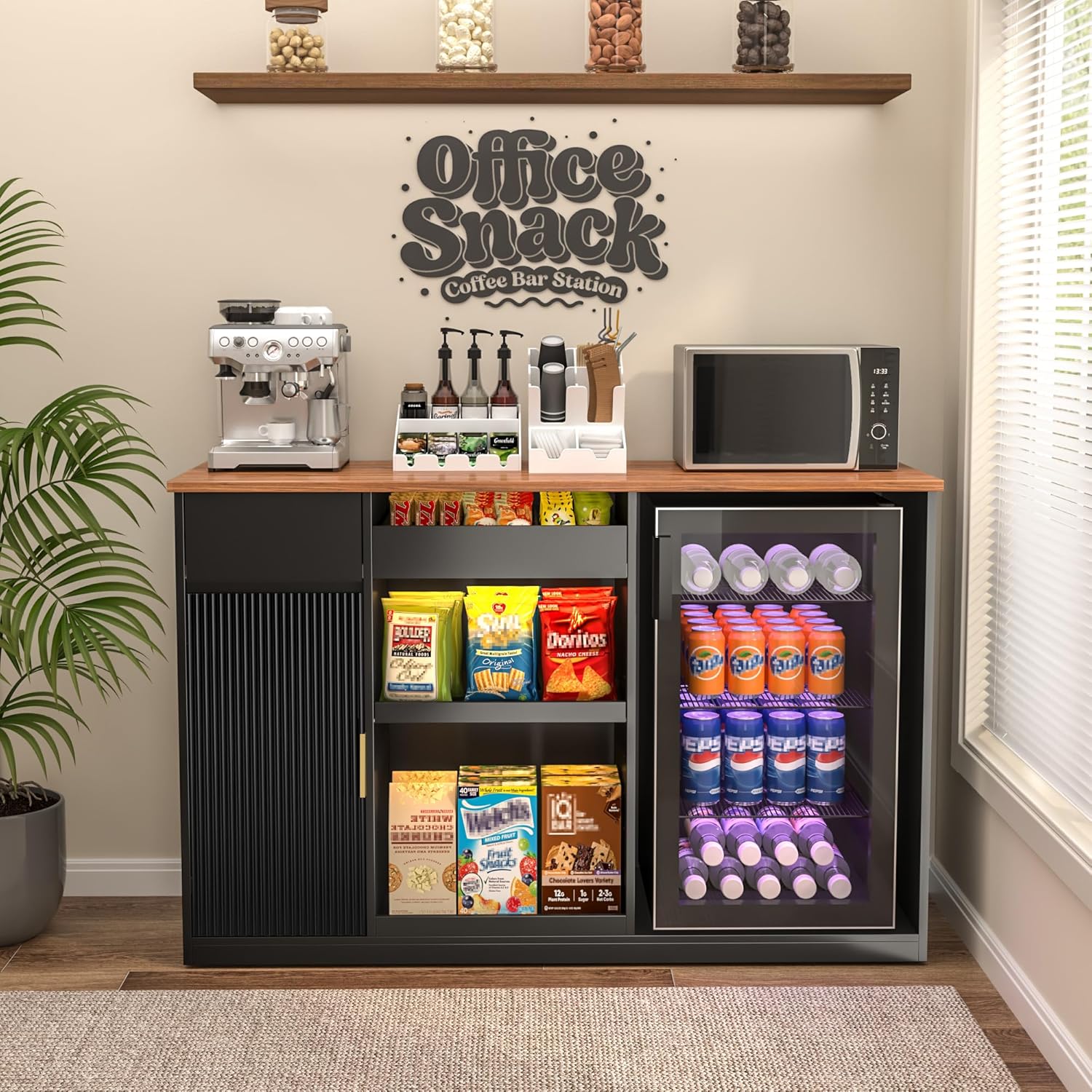 Home Bar And Fridge - スナックバーキャビネット 冷蔵庫スペース付き収納ディスプレイ棚 コーヒーステーション ホームシアター ゲームルーム 51.2インチ