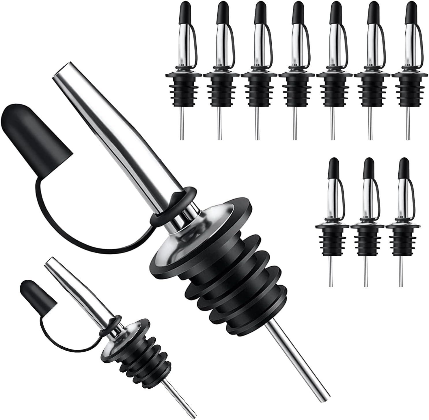Speed Pourer Cap - 12個入り酒類注ぎ口（ダストキャップ付き）- アルコール、オリーブオイル用ボトル注ぎ口 - スピード注ぎ口、バーテンダーアクセサリー