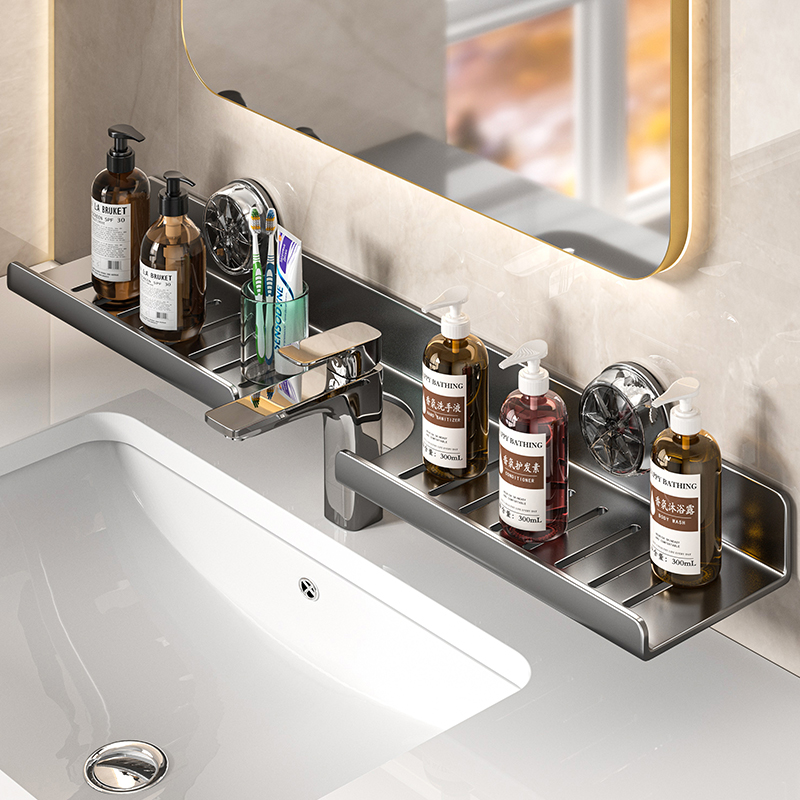 Home Bar Sink - 吸盤式ミラーフロントバスルームシェルフ蛇口洗面台壁掛け式ノンパンチバスルームシェルフ