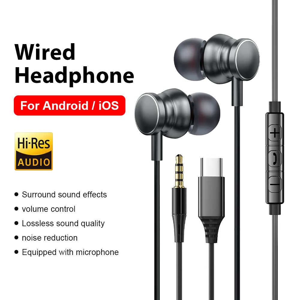 Home Bar Iphone - Type C 有線ヘッドホン 3.5mm HiFi ノイズキャンセリングイヤホン