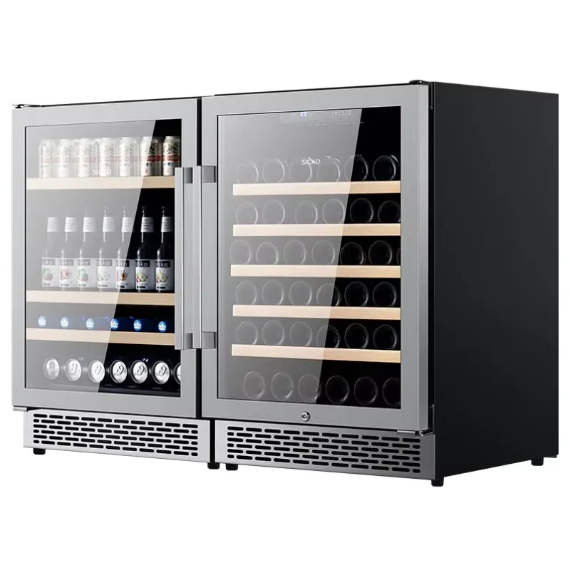 Home Bar And Fridge - SICAOステンレス製デュアルゾーンワインクーラー、カウンター下設置型飲料冷蔵庫、ヴィンテージミニバー冷蔵庫、家庭用キッチン向け
