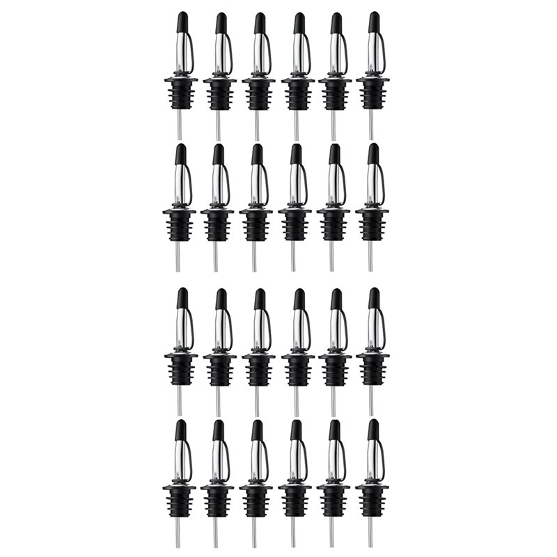 Speed Pourer Cap - 75STO-24パック ステンレス製スピードポアラー スパウト付き テーパード形状、蓋付き酒類ポアラー、衛生的、食器洗い機対応