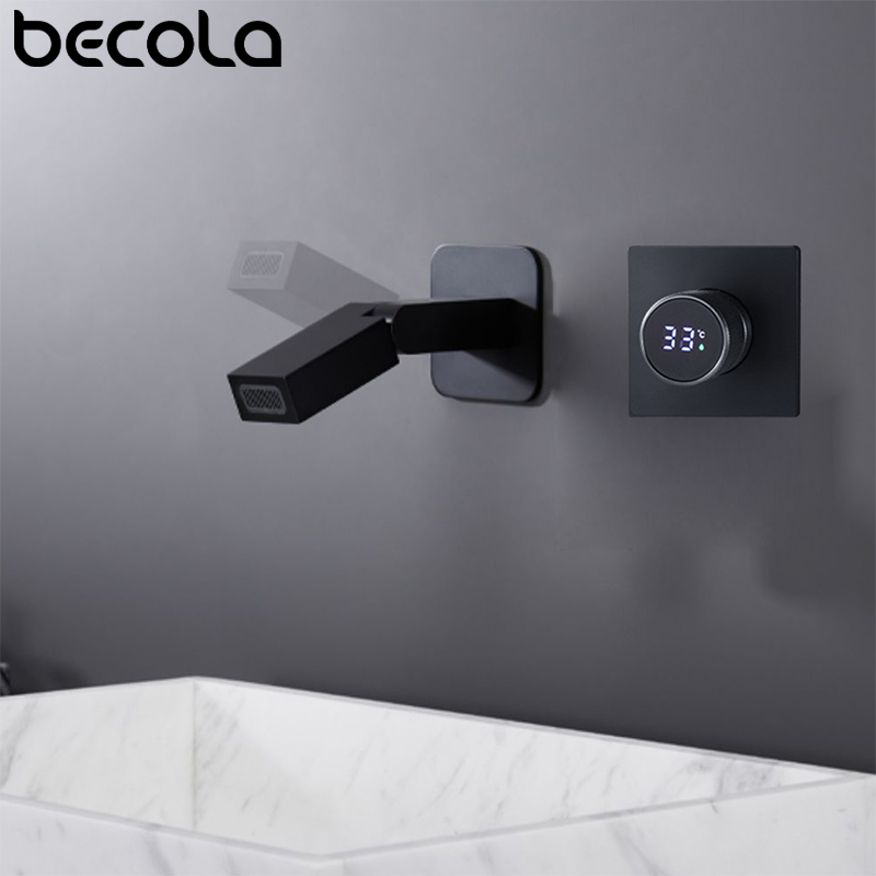 Home Bar Sink - Becola 壁掛けデジタルディスプレイ温度調節蛇口 シングルハンドル円形スイッチ 温冷洗面台シンク蛇口