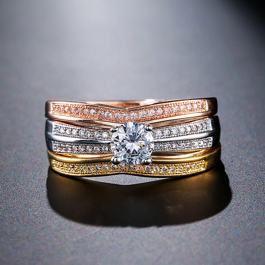 女性のための3つのゴールドリングのセット,18k,天然ダイヤ - Bar Cart Gold のレビューと価格