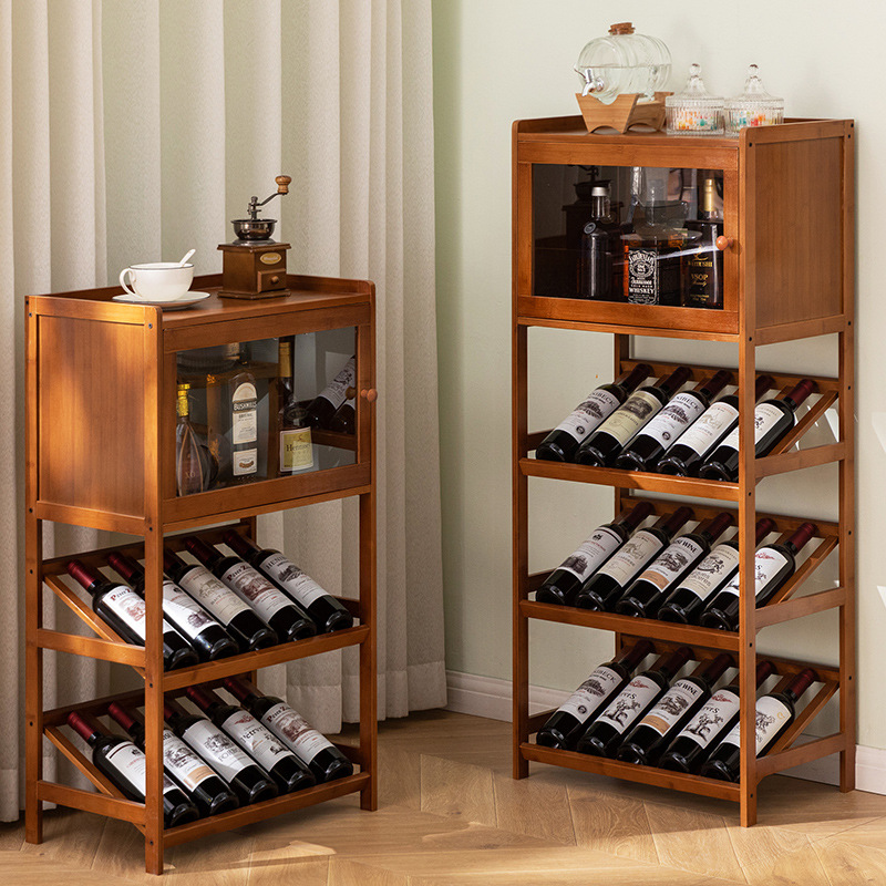 固体竹ワインラック 3/4 段フロア自立型ストレージワインホ - Home Bar Shelves のレビューと価格