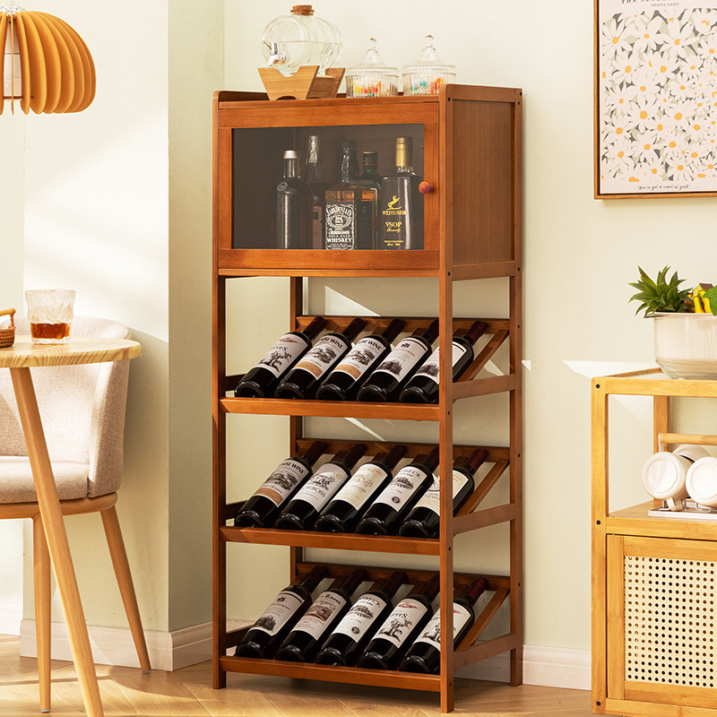 固体竹ワインラック 3/4 段フロア自立型ストレージワインホ - Home Bar Shelves のレビューと価格