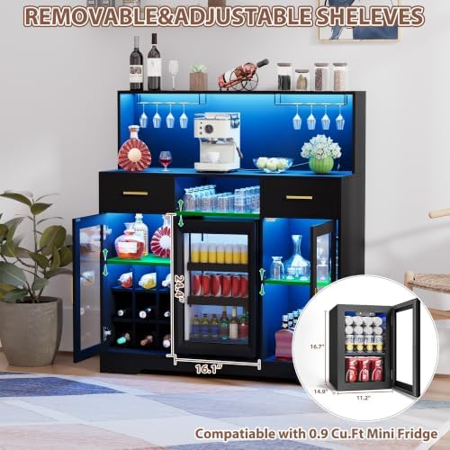 ミニ冷蔵庫付き収納キャビネット、LEDライトと電源コンセント - Home Bar And Fridge のレビューと価格
