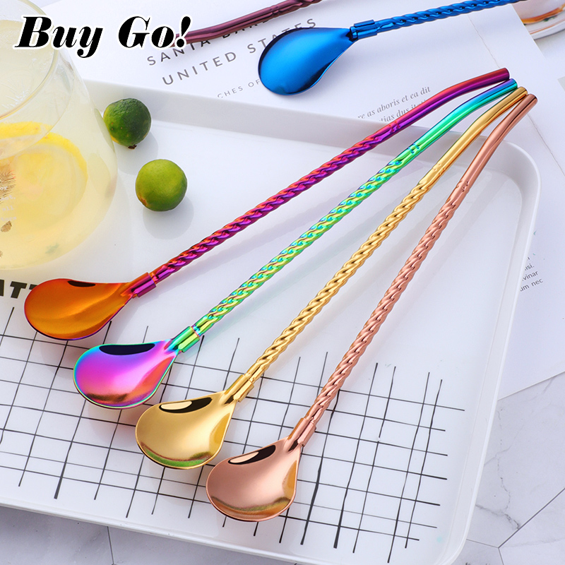 1 pc のツイストわらスプーンポータブル金茶スクープ再利用 - Bar Spoon Twisted のレビューと価格