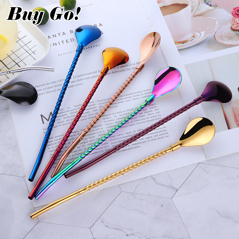 1 pc のツイストわらスプーンポータブル金茶スクープ再利用 - Bar Spoon Twisted のレビューと価格