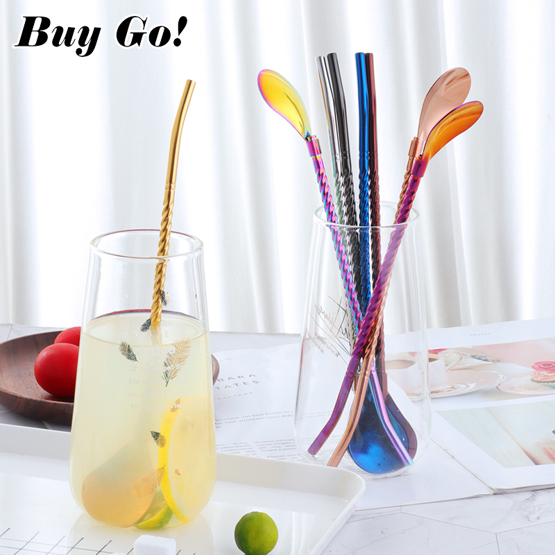 1 pc のツイストわらスプーンポータブル金茶スクープ再利用 - Bar Spoon Twisted のレビューと価格