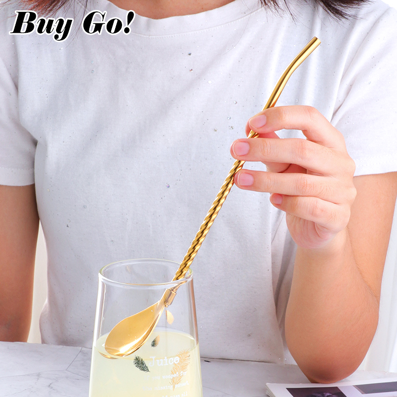 1 pc のツイストわらスプーンポータブル金茶スクープ再利用 - Bar Spoon Twisted のレビューと価格