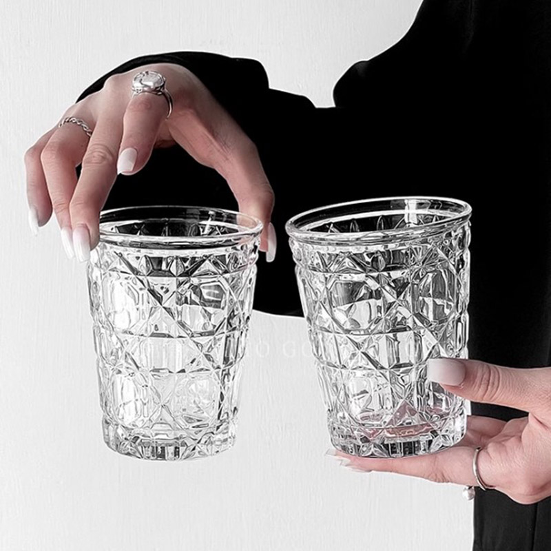 ヴィンテージダイヤモンドパターンのグラス,2ピース,310m - Old Fashioned Glass のレビューと価格