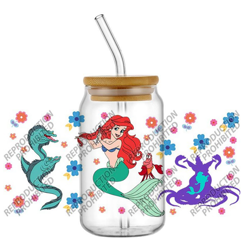 人気のレトロ漫画人魚姫アリエル有名16オンスUV DTF 3 - Old Fashioned Glass のレビューと価格