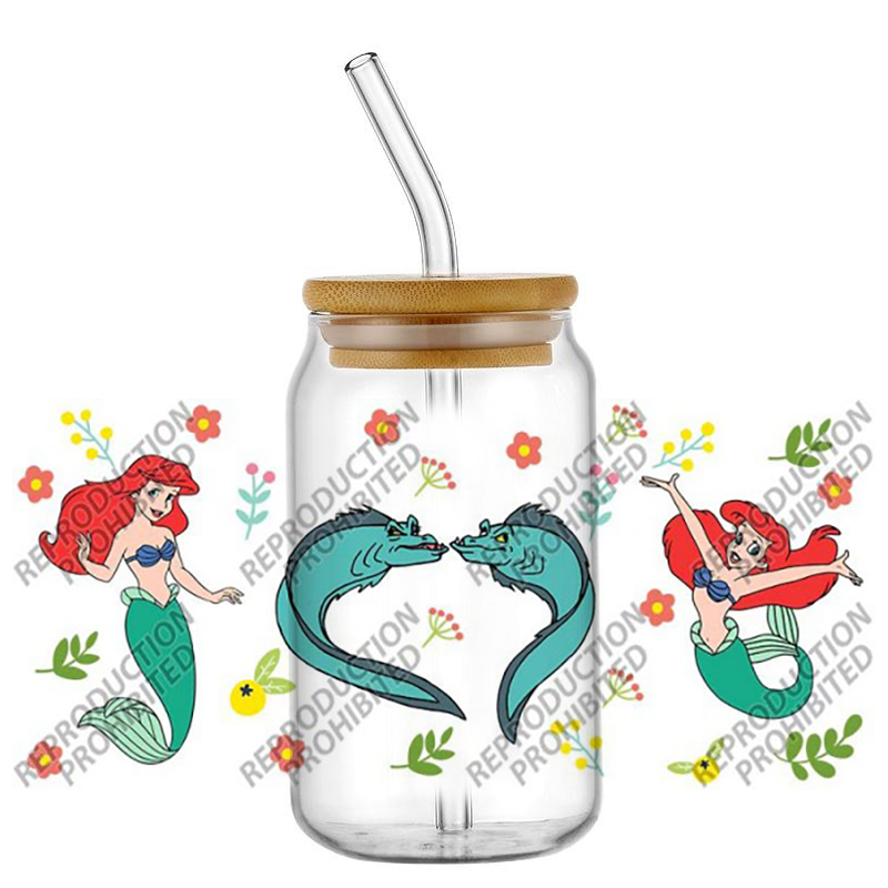 人気のレトロ漫画人魚姫アリエル有名16オンスUV DTF 3 - Old Fashioned Glass のレビューと価格