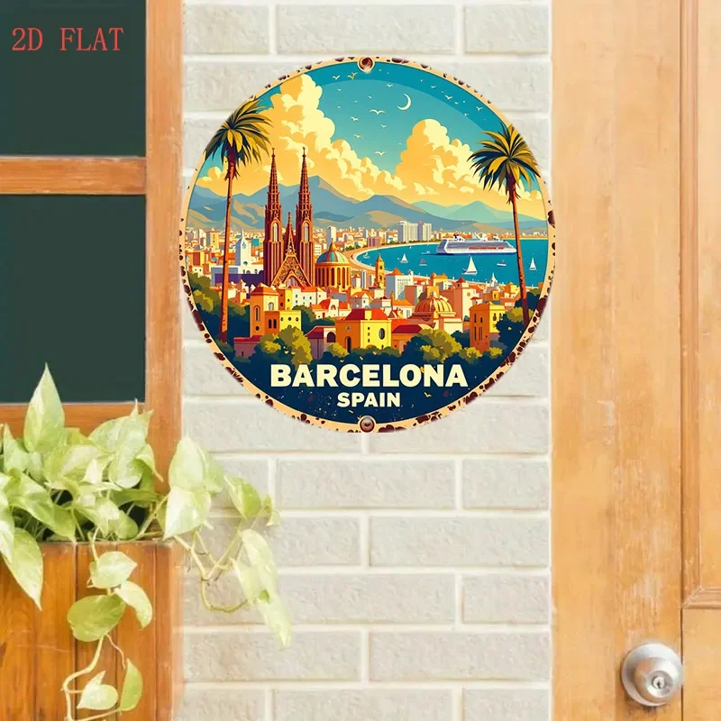 ラウンド8インチ バルセロナ スペイン風景 メタルサイン 2 - Home Barcelona のレビューと価格