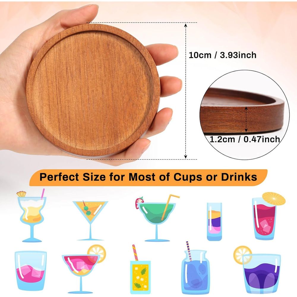 アカシア材コースター6枚セット（ホルダー付き）、家庭用または - Home Bar Set のレビューと価格