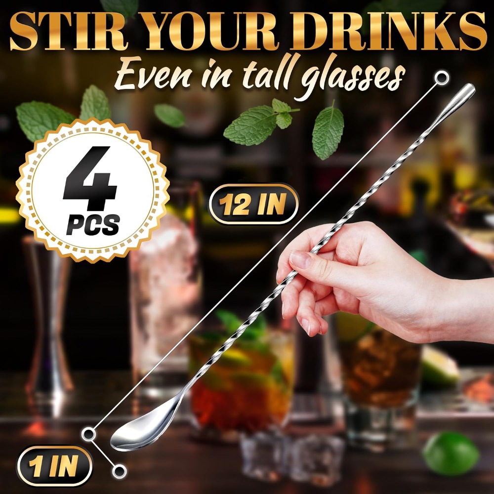 バースプーン4本セット、長さ12インチ、18/8ステンレスス - Bar Spoon Twisted のレビューと価格