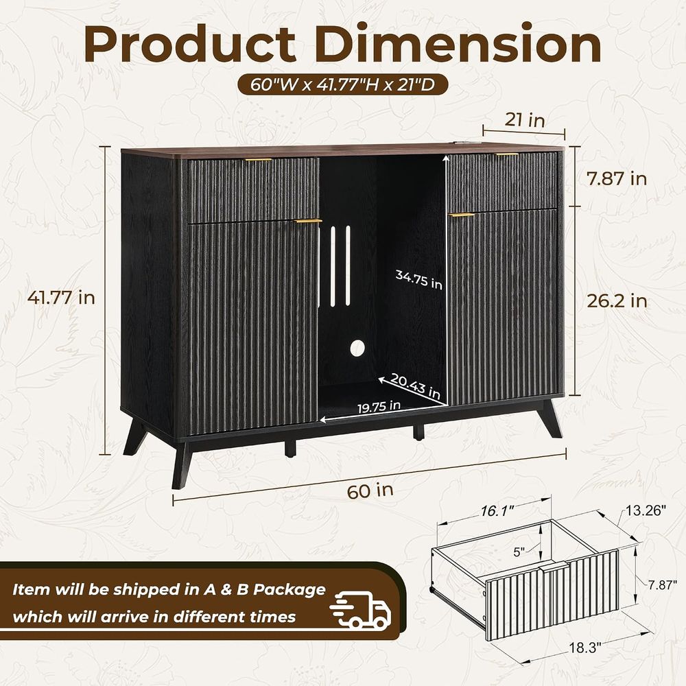 60コーヒーバーキャビネット、ミニ冷蔵庫スペース付き、ブラッ - Home Bar And Fridge のレビューと価格