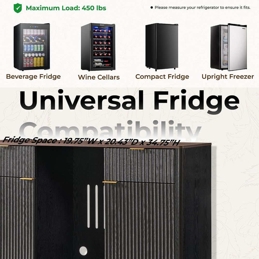 60コーヒーバーキャビネット、ミニ冷蔵庫スペース付き、ブラッ - Home Bar And Fridge のレビューと価格