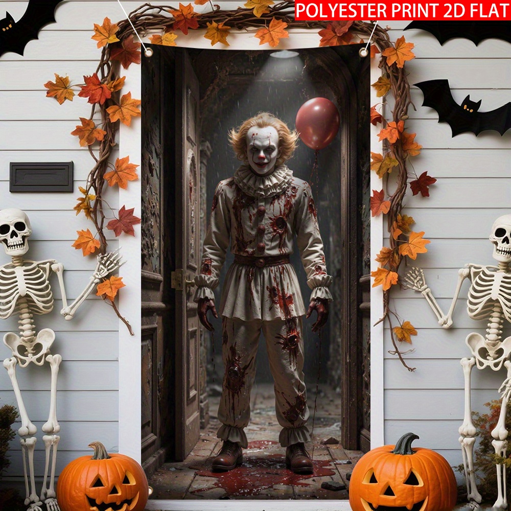 2D ドアカーテンバナー、1 個ハロウィンホラーピエロ血まみ - Home Bargains のレビューと価格