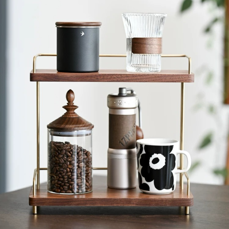 ブラックウォルナット製2層カップオーガナイザー、キッチンマグ - Home Bar Shelves のレビューと価格
