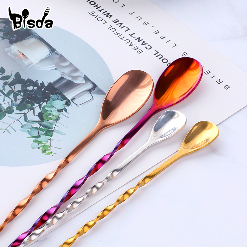 フォーク付きカクテルバースプーン、スウィズルステンレス鋼、長 - Bar Spoon Twisted のレビューと価格