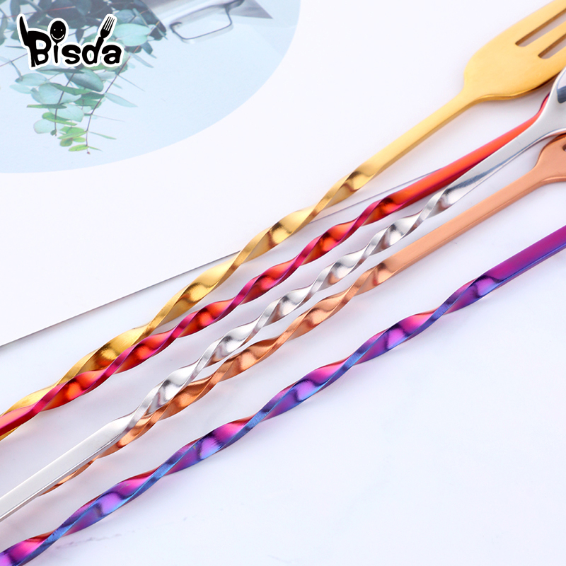 フォーク付きカクテルバースプーン、スウィズルステンレス鋼、長 - Bar Spoon Twisted のレビューと価格